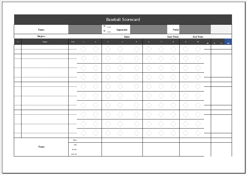 Baseball Scorecard with a Pitch Count 